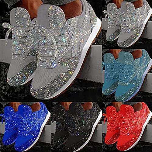 Women Glitter Sneakers Sparkly,Breathable Crystal Bling Lace Up Sport Shoes Low Top Sequins Tennis Bling Shoes Fashion Shiny Walking Shoes2