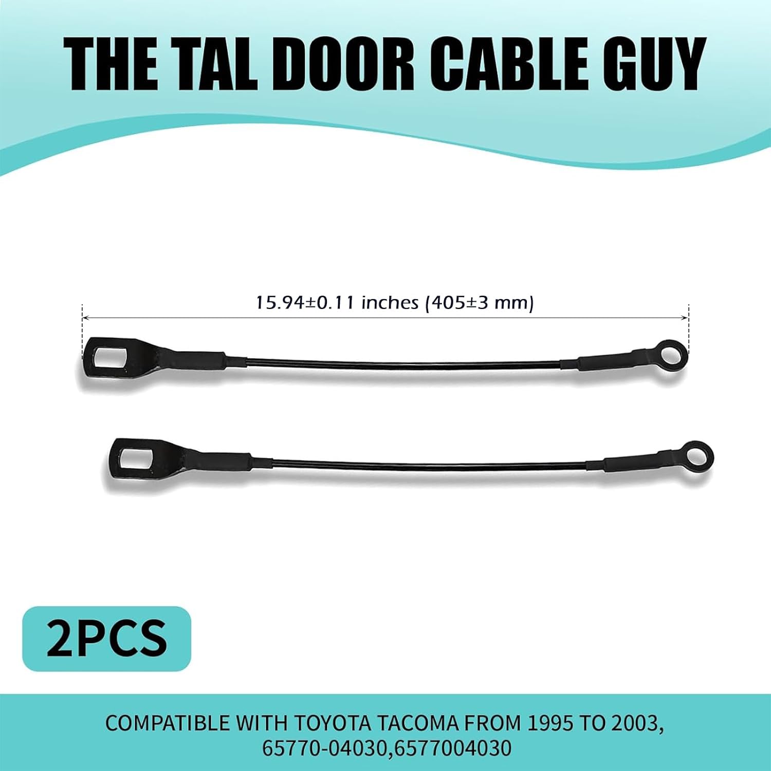 2 PCS Tailgate Cable, 15.94 "（405 mm）Liftgate Support Straps Pull Cord, Metal Rust-proof Tensile Rear Cargo Box Door Cable, Replacement #65770-04030, Compatible with Specific Models (Black)