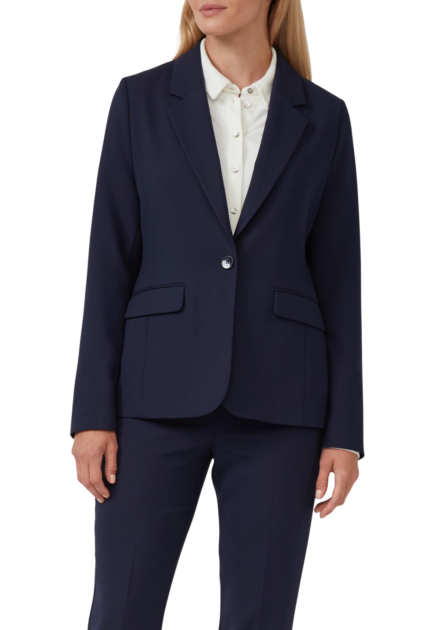 s.Oliver BLACK LABEL Kurzblazer Damen – Reverskragen, hüftlang, regular fit, uni blau