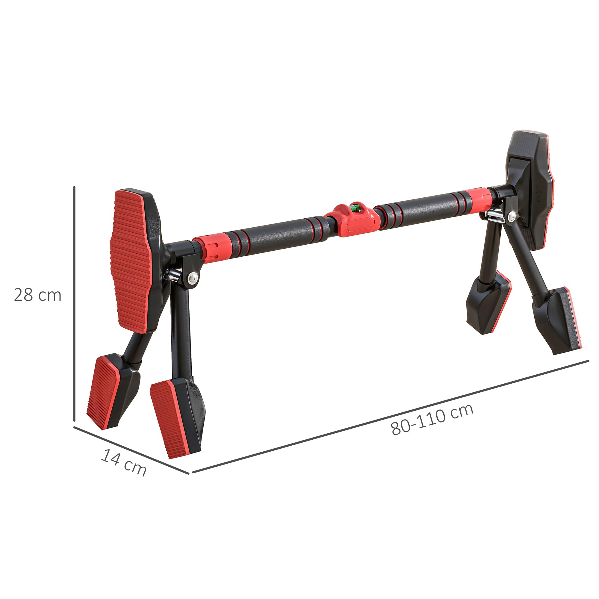 SPORTNOW Barre de traction réglable de 80 à 110 cm, barre de porte niveau intégré, structure triangulaire robuste, sans perçage, support à 6 points, poignées antidérapantes, jusqu'à 225 kg, noir