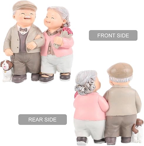 Miniatura 5 de PRETYZOOM Figuras románticas para parejas de ancianos, adornos de escritorio para boda, aniversario, cumpleaños, decoración del hogar, 5.11 x 4.92 x