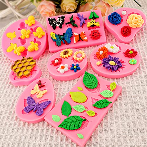 image for Winerming Silicone Mold Flower 8pcs Chocolate Fondant Polymer Clay Can