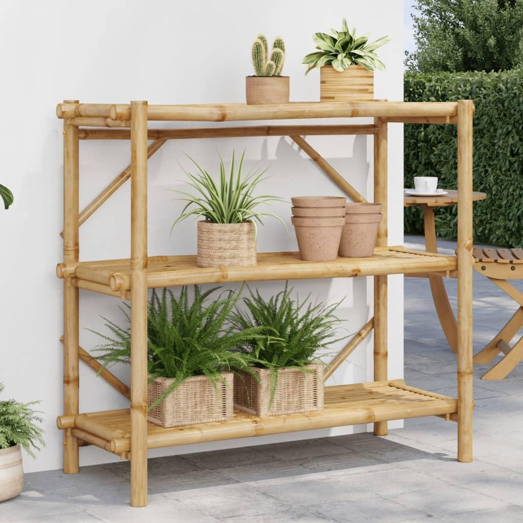 Bambusowy regał magazynowy z 3 półkami 100 x 40 x 90 cm, naturalny, otwarty regał na książki, regał stojący, regał wtykowy, miejsce do przechowywania w biurze, korytarzu, piwnicy, warsztacie