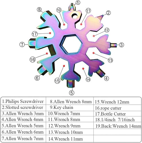 Miniatura 7 de Herramienta con diseño de copo de nieve, 18 en 1, herramienta de acero inoxidable 18-1