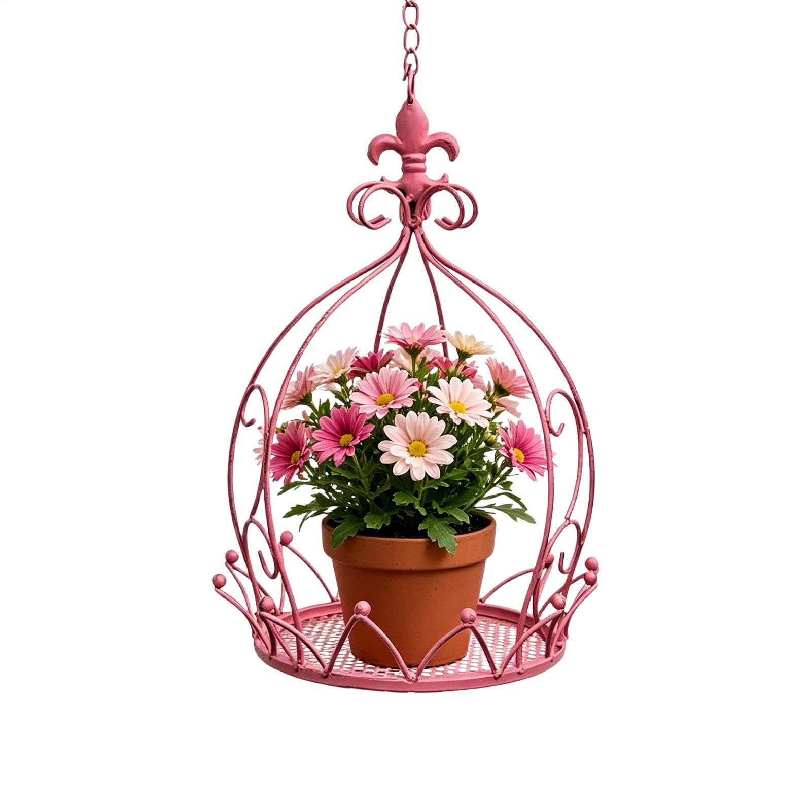 Suspension pour d'intérieur avec chaîne et panier décoratif en métal