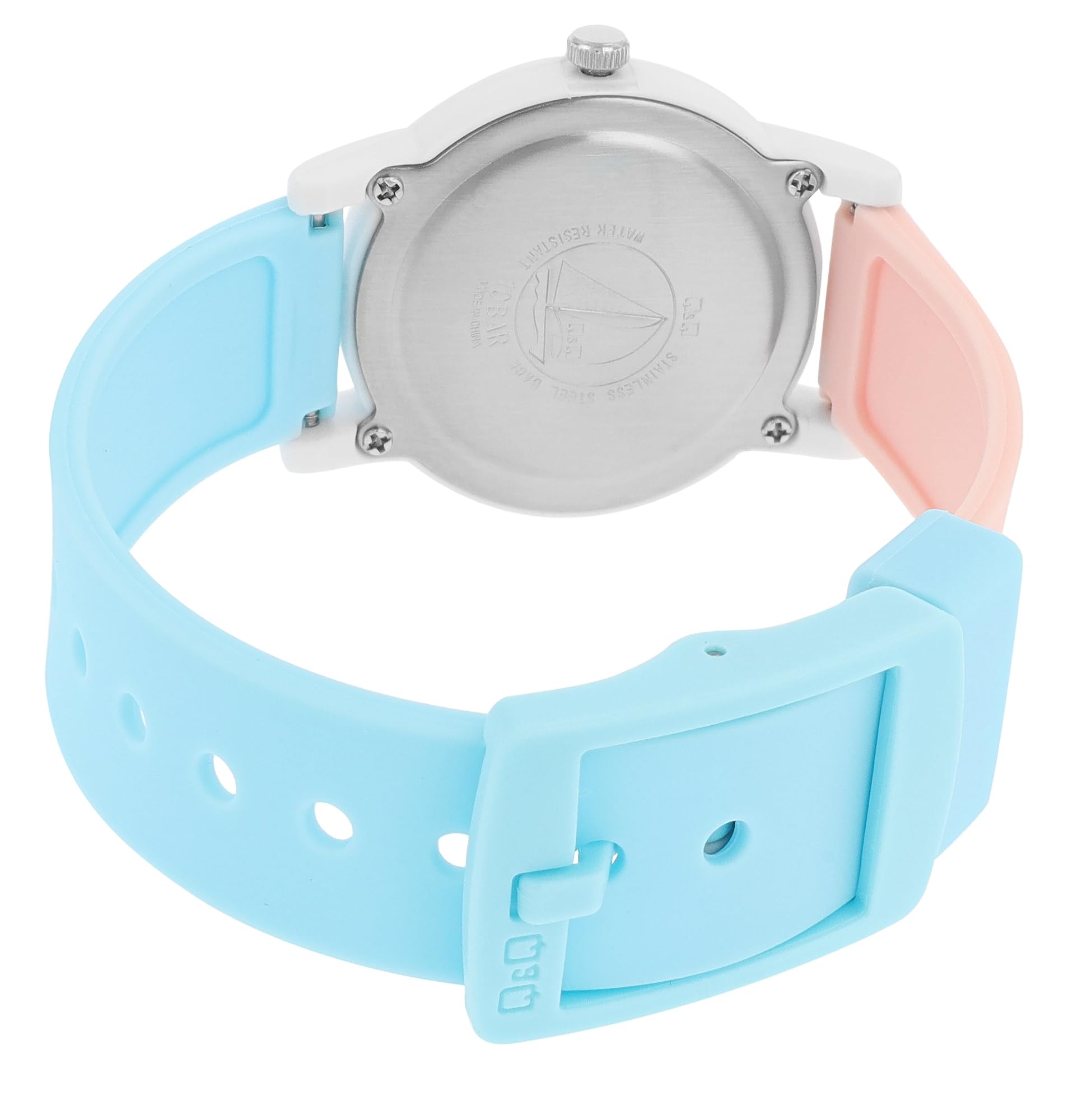 Q&Q Kinder-Uhr Silikon 10 Bar Motiv bunt Lernuhr Analog Quarz (rosa Seepferdchen)