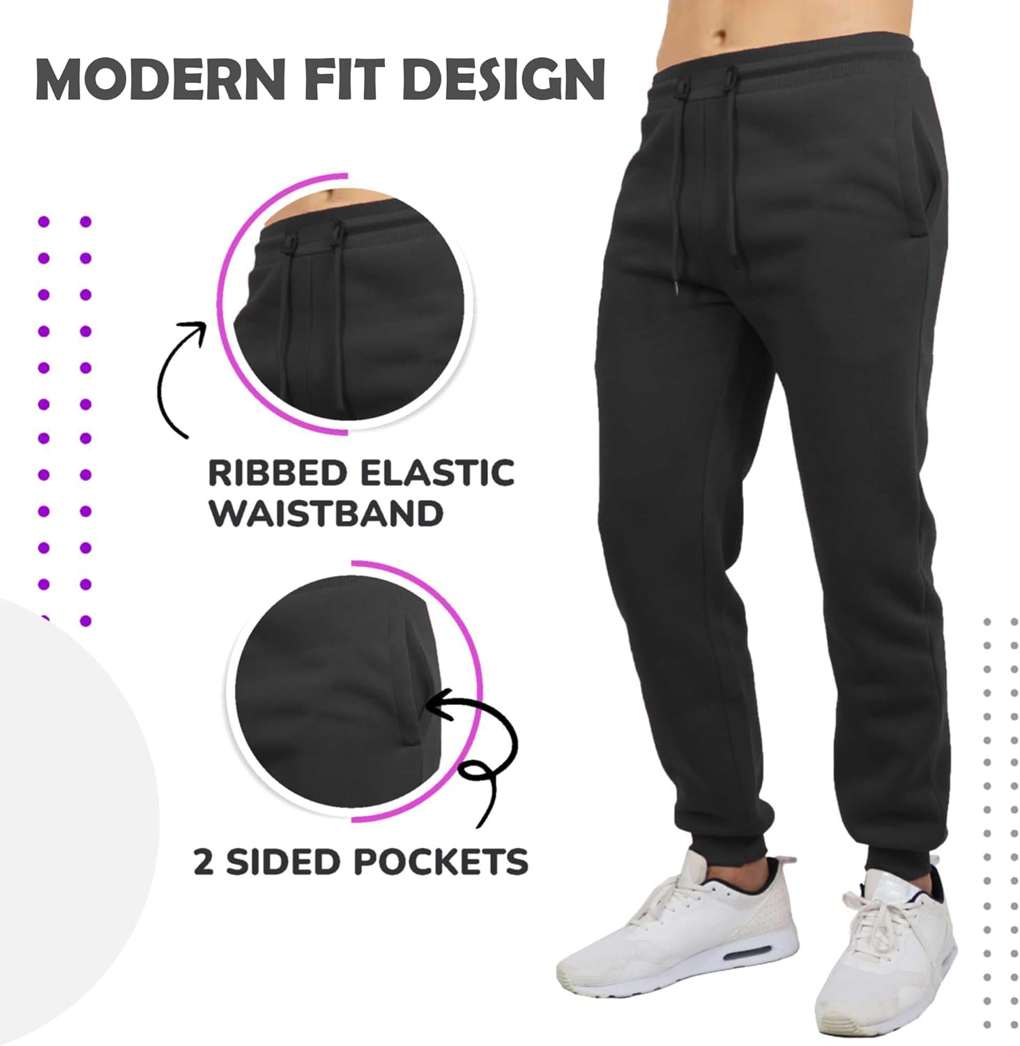 Galaxy by Harvic 3-Pack Mens Slim Fit Fleece Jogger Sweatpants (S-2XL) - Image 3