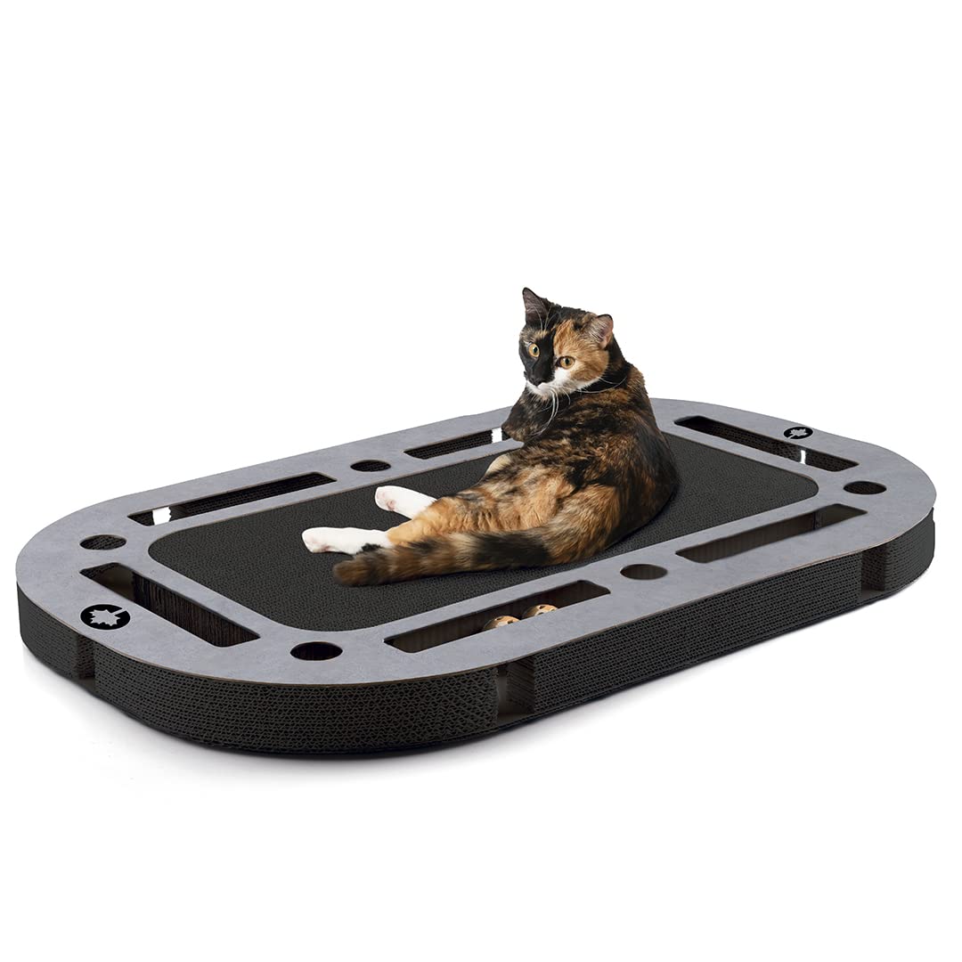 CanadianCat Company | XXL Katzenspielplatz 85 x 54 x 5,8 cm mit integrierter Kratzpappe | PlayPlate Black Edition - schwarz betonlook