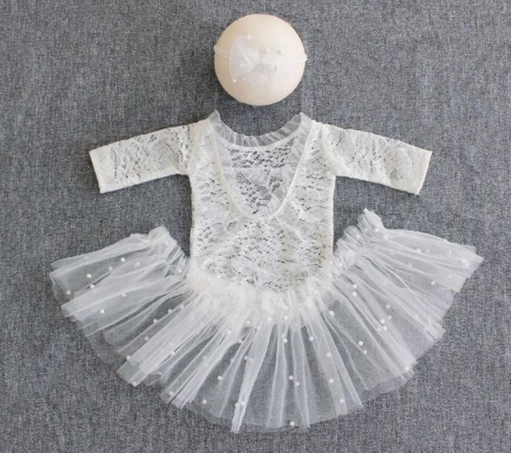 Baby Photography Props Outfit Lace Rompers Newborn Girl Photo Shoot Outfits Flower Headband Princess Costume - Image 4