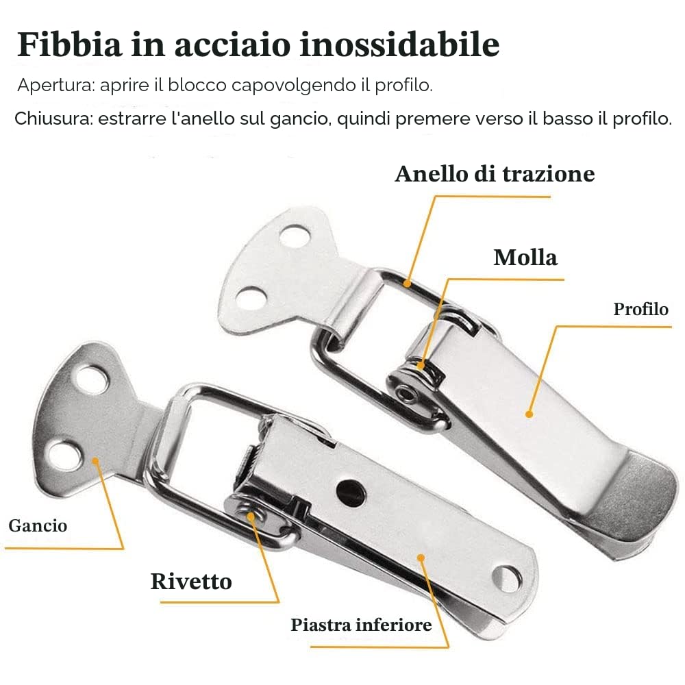 Chiusura di tensione in acciaio inossidabile con viti, chiusura a leva da 56 mm, chiusura a molla a levetta, morsetto di presa, chiusura della scatola, serratura