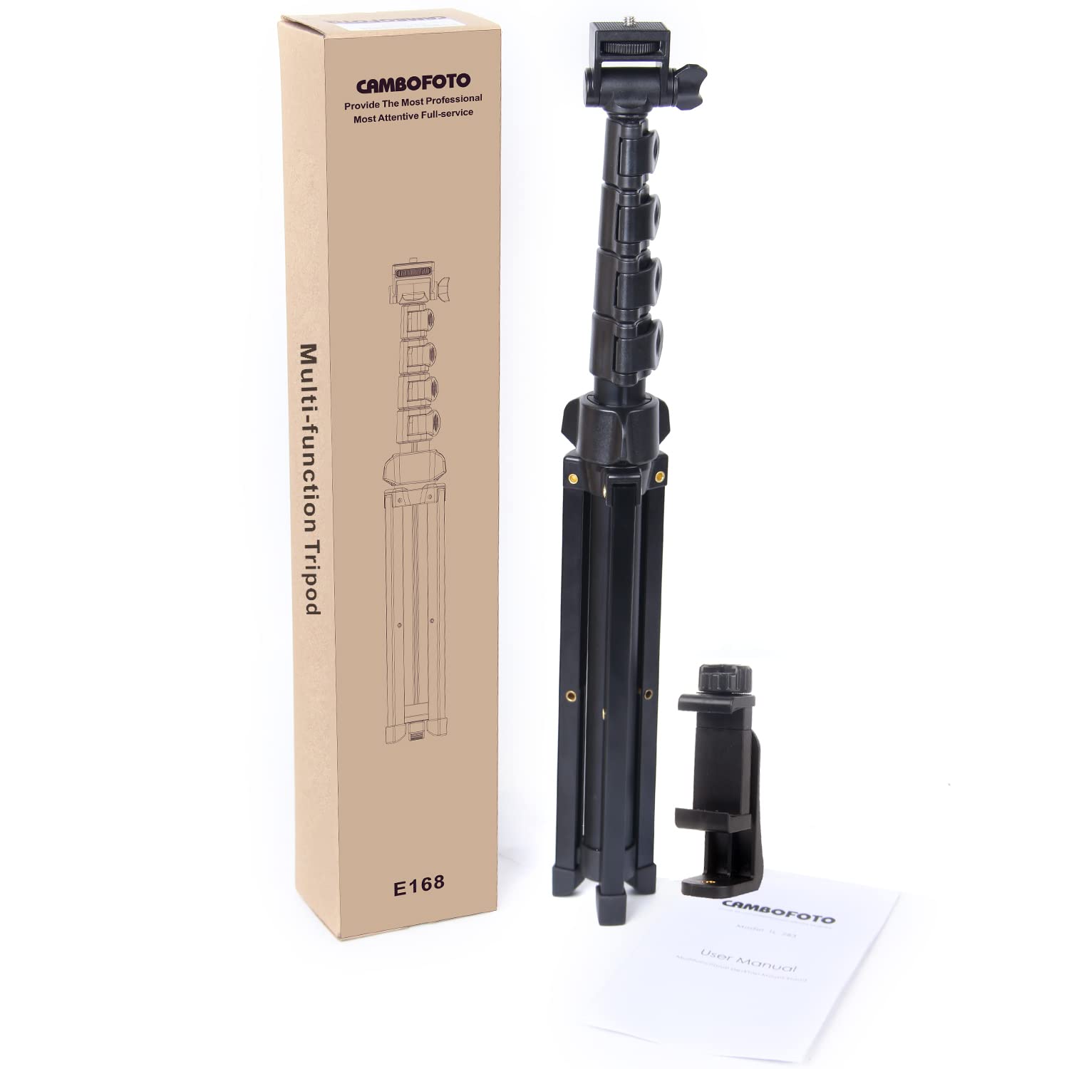 CAMBOFOTO Trépied Téléphone Portable 168cm Aluminium Professionnel,Trepied Smartphone, Support Universel pour Smartphone/iPhone/Appareil Photo, Léger et Portable pour Voyage, Vlogging