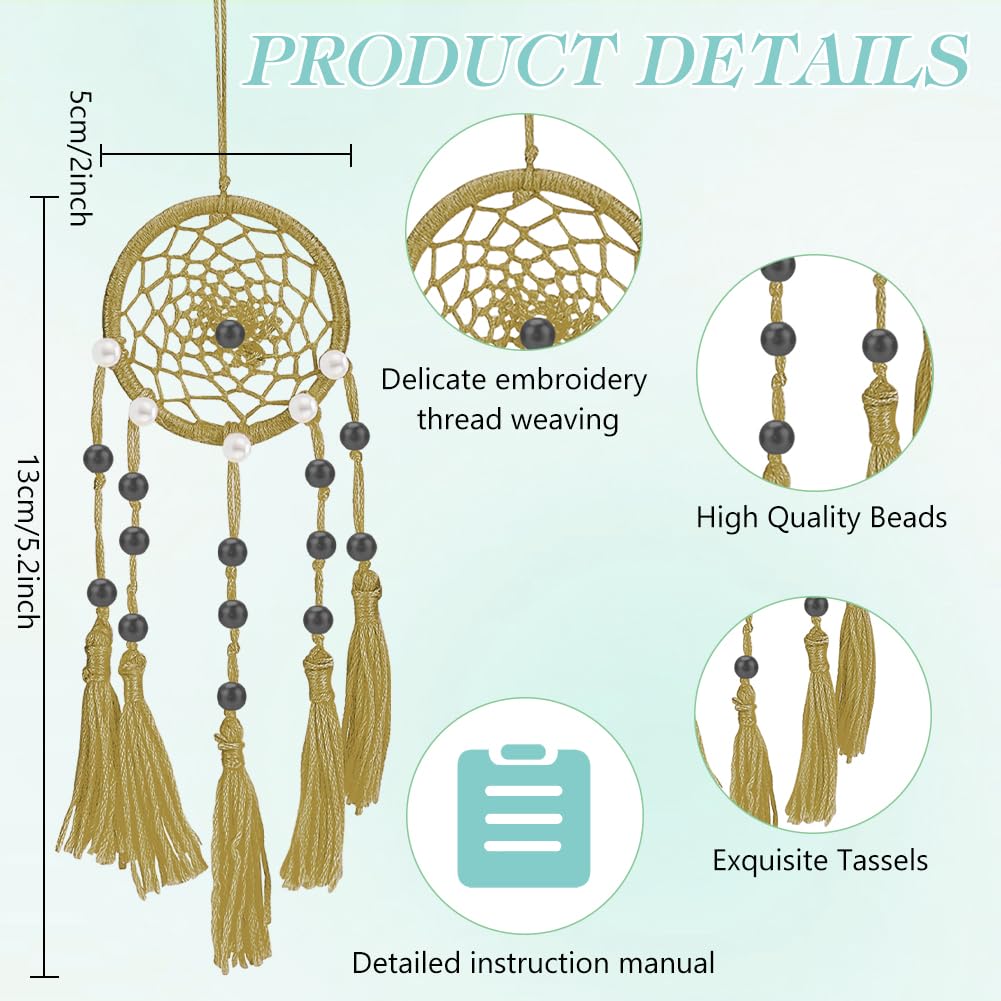INFUNLY 24 Set DIY Small Dream Catcher Kit Neutral Colors Round Mini Dream Catcher Kit Handmade Dreamcatcher Kit with Instructions Boho Hanging Ornament Making Kit for Bedroom Car Mirror Keychain Bag - Image 3