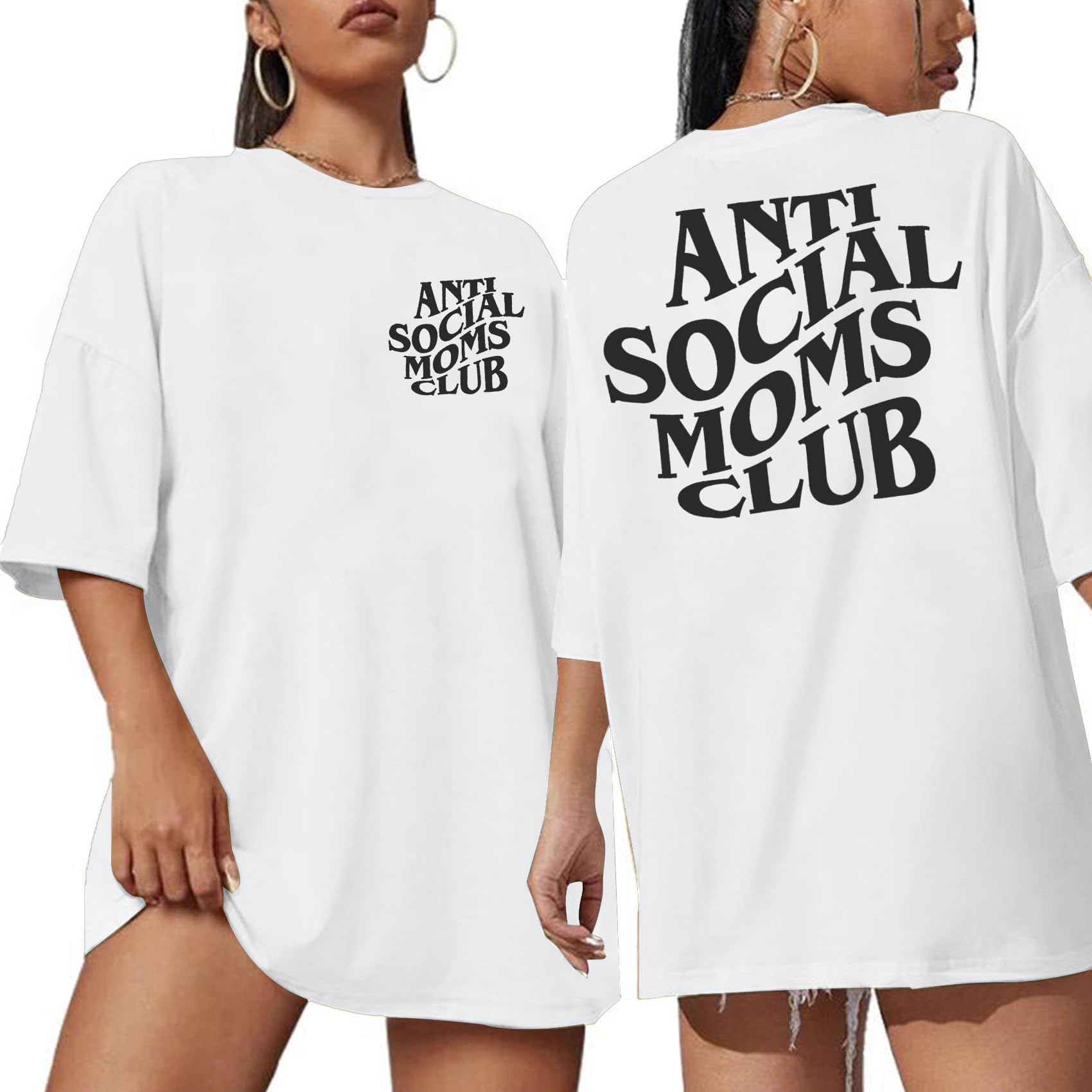 Anti Social Mom Club Shirt Oversized Mama Shirts Funny Mom Life Graphic Tee Casual Short Sleeve Tops