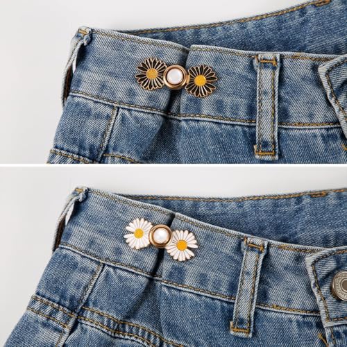 Image of YEKDA Denim Button Kit - 2 PCS Assorted Jeans Buttons for Quick Fix & DIY Adjustment - No-Sew Snap-On Metal Buttons for Pants, Skirts, Shorts - Easy Waist Size Control(2PC Black Flower)