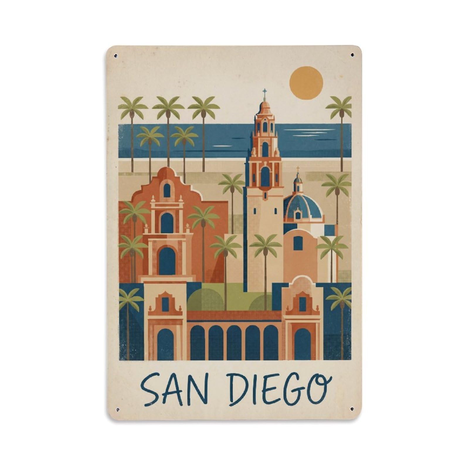 Huiyhb 8X12inch(20X30cm) Travel Usa San Diego Retro Metal Tin Sign