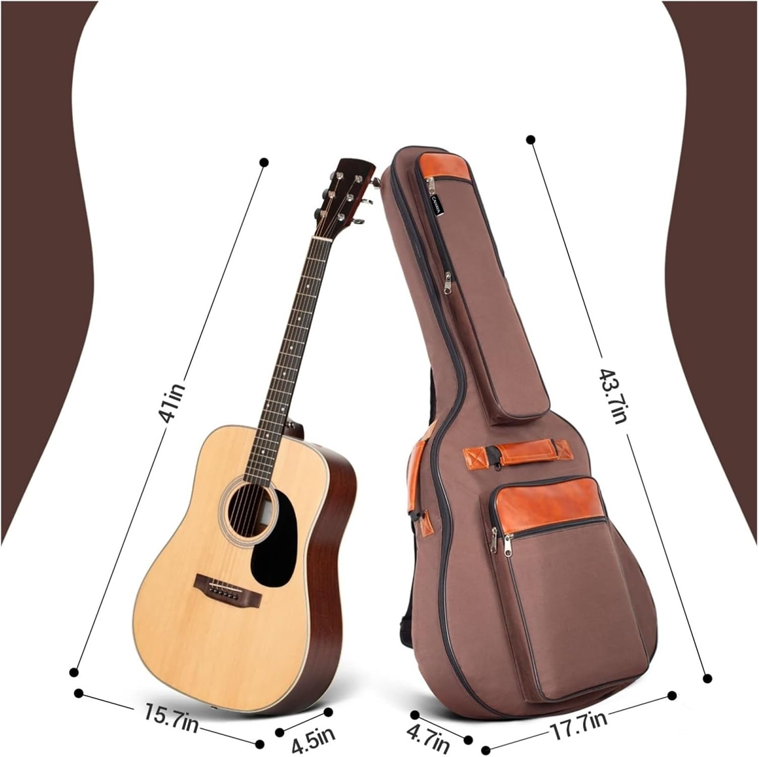 Acoustic Guitar Bag 41 Inch Thickened Waterproof Oxford Nylon Double Straps Cotton Padded Case(Black)