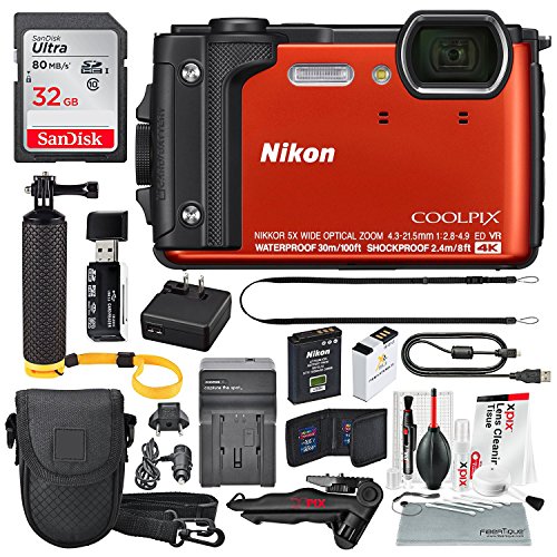 Nikon COOLPIX W300 Digital Camera (Orange) w/WiFi and Deluxe Adventure Bundle with 32GB