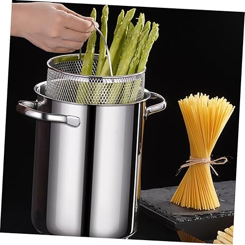 Miniatura 4 de Hemoton 1 juego de freidora de acero inoxidable con cesta, freidora con cesta, cesta para freidora de pavo, olla pequeña con cesta, freidora
