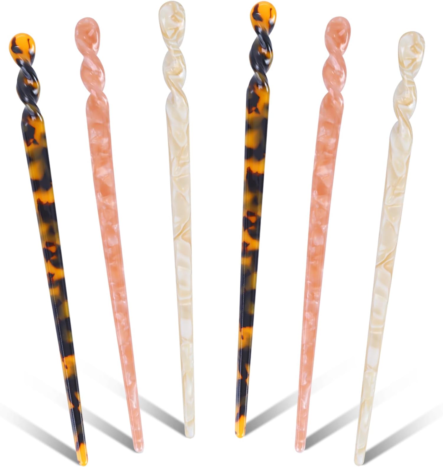 6Pcs Acetate Hair Sticks, Mabor 17.5×1Cm Tortoise Shell Hairpin Color Chopsticks Styling Hair Hairpin Vintage Hairstyle Sticks Accessories for Girls Women