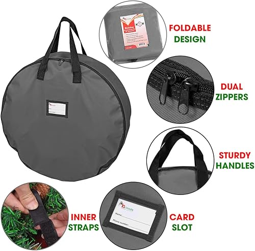 Miniatura 9 de Primode - Bolsa de almacenamiento para coronas de Navidad, de 48 pulgadas, asas hechas de poliéster Oxford 600D resistente, grande de 36 pulgadas