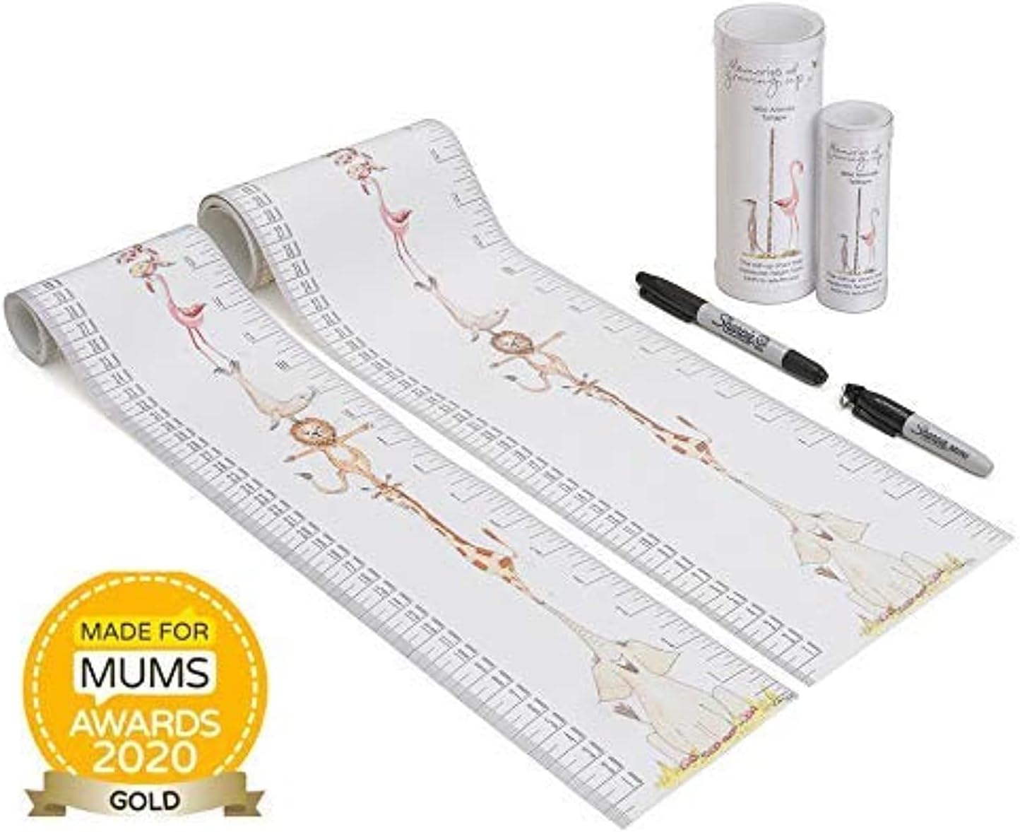 TALLTAPE - Portable, Roll-up Height Chart to Measure Children from Birth. 10 Designs. A Memento for Life- Choice of 10 Designs and Permanent Marker Pen (Talltape, Animals)