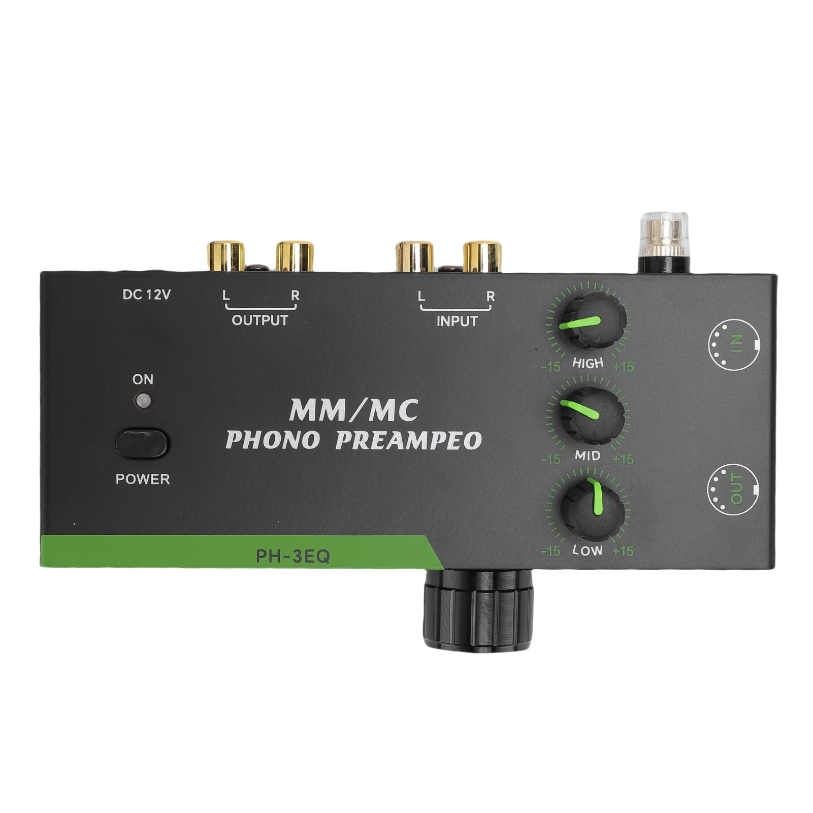 Gedourain Preamplificatore Fono MM MC Equalizzazione a 3 Bande a Basso Rumore per gli Appassionati di Dischi Custodia in Acciaio (Spina europea)