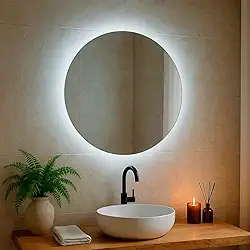 Espelho Redondo com Led 60cm 50cm 40cm 30cm Espelho Para Sala Quarto Banheiro de Parede Decorativo (Led Quente, 30cm)