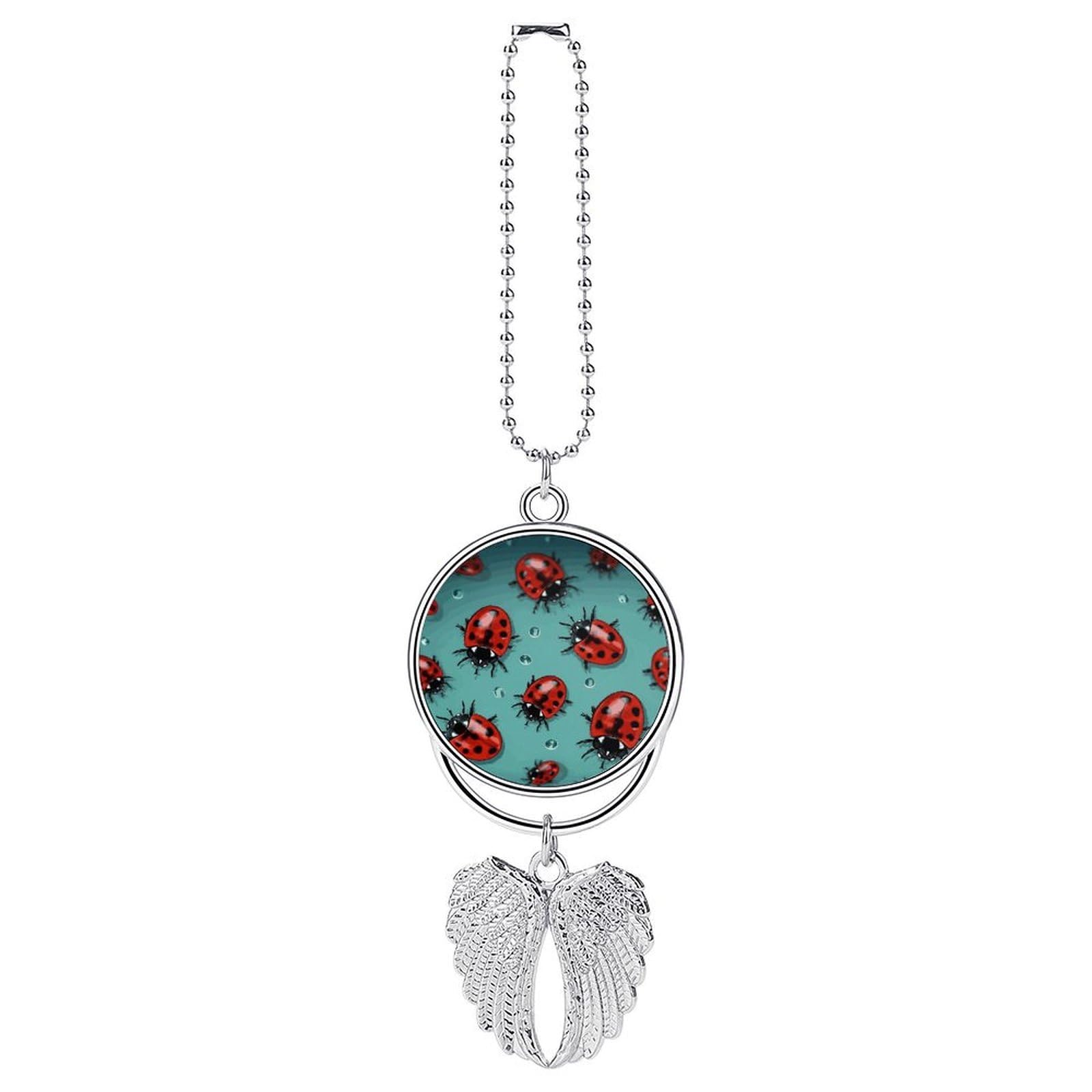 Red Ladybugs On A Blue Background Car Pendant Hanging Swing Auto Rear View Mirror Hanging Car Rear View Mirror Charm Truck Hanger Ornament Charm for Car Rear View Mirrors Accessories