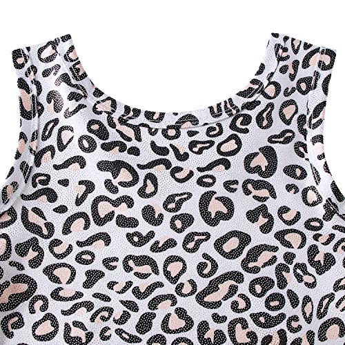 Funnycokid Gymnastics Leotards for Girls Biketards With Shorts Dance Unitards 3-7 Years (Leopard 01, 6-7 years old)