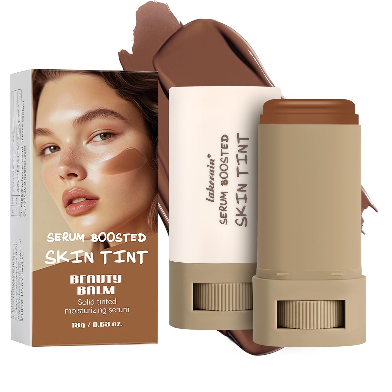 Foundation Stick Beauty Balm Serum Boosted Skin Tint, Solid Tinted Moisturizing Serum Contour Stick Foundation Face for Women, for Face Natural Makeup (03, 18g)