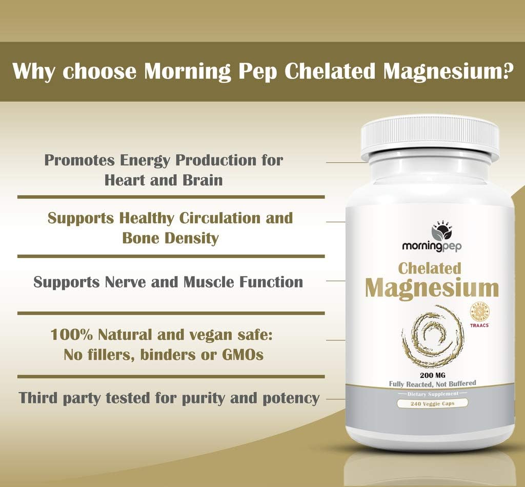 Magnesium Bisglycinate Chelate 240 Vegi Caps 200mg Elemental per Serving, Our Fully reacted (TRAACS) Albion Magnesium Has The Highest Level of Absorption,