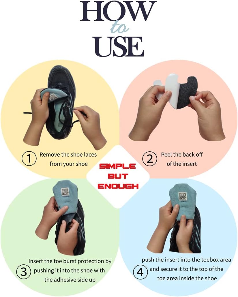 Shoe Hole Toebox Toeburst Blowout Prevention Repair Self Adhesive Patch Insert Crease Protectors Decreaser 2 Pairs (Black) : Health & Household