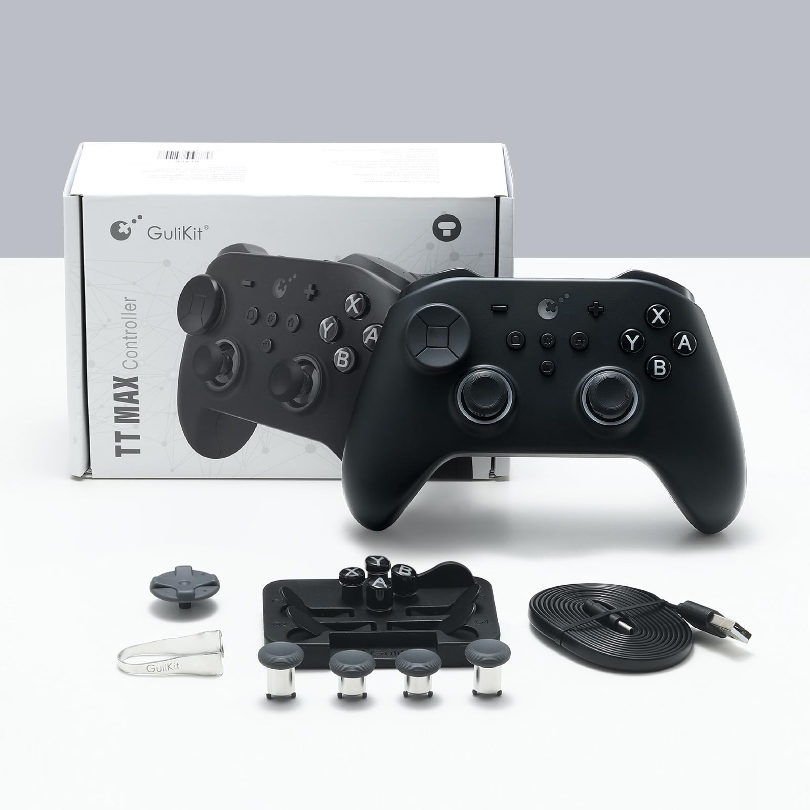 GuliKit TT MAX Manette Sans Fil (Rev.) pour Switch 2/1, PC, Android, iOS, SteamOS avec Joysticks TMR à Tension Réglable sur 720°, 4 Boutons Arrière, Hyperlink 2 pour une Faible Latence de 2,16ms–Noir