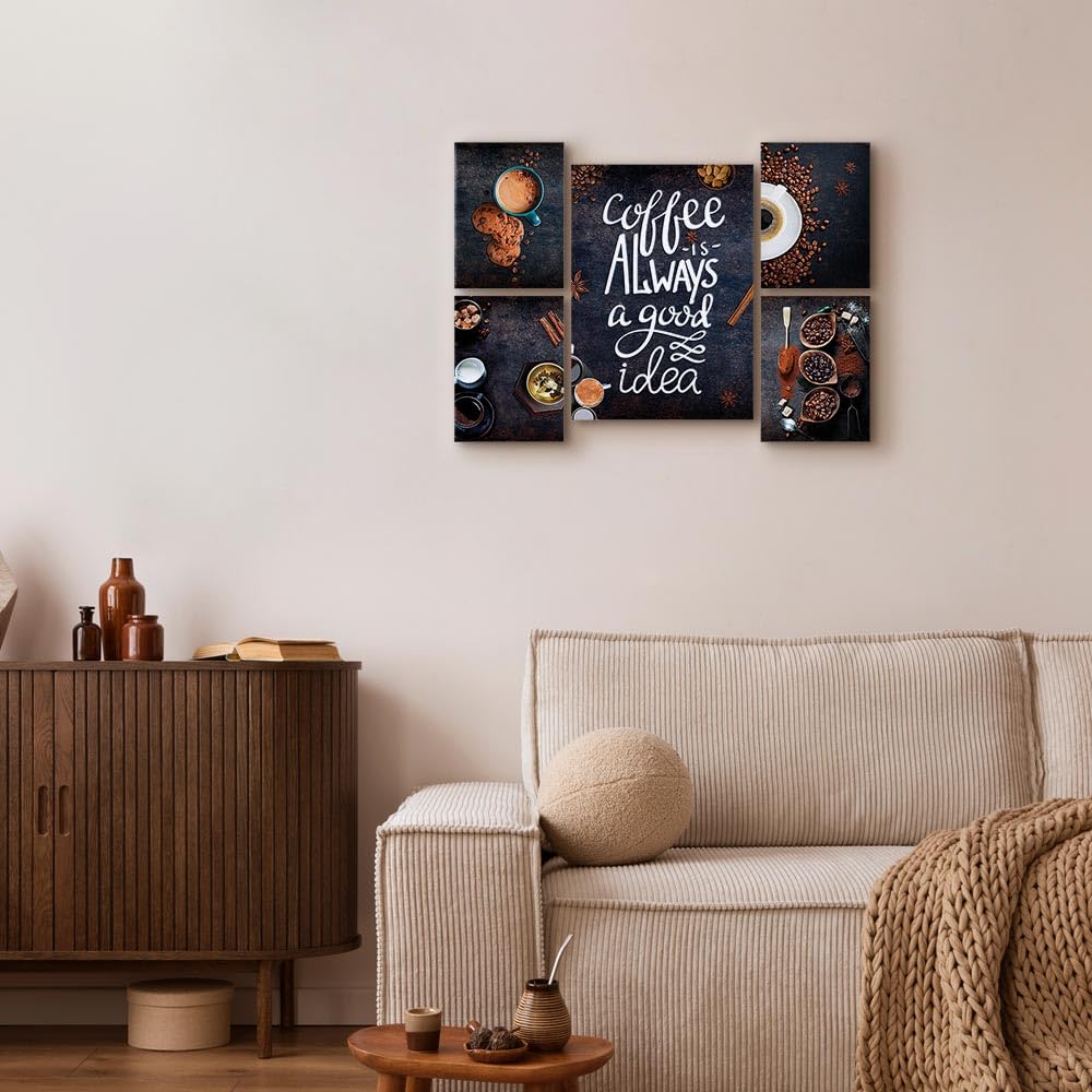 murando - Quadro per la cucina 110x80 cm 5 Pezzi Set Stampa su tela XXL Immagini Moderni Murale Fotografia Grafica Decorazione da parete Quadri Componibili Coffee Caffe j-C-0091-b-m