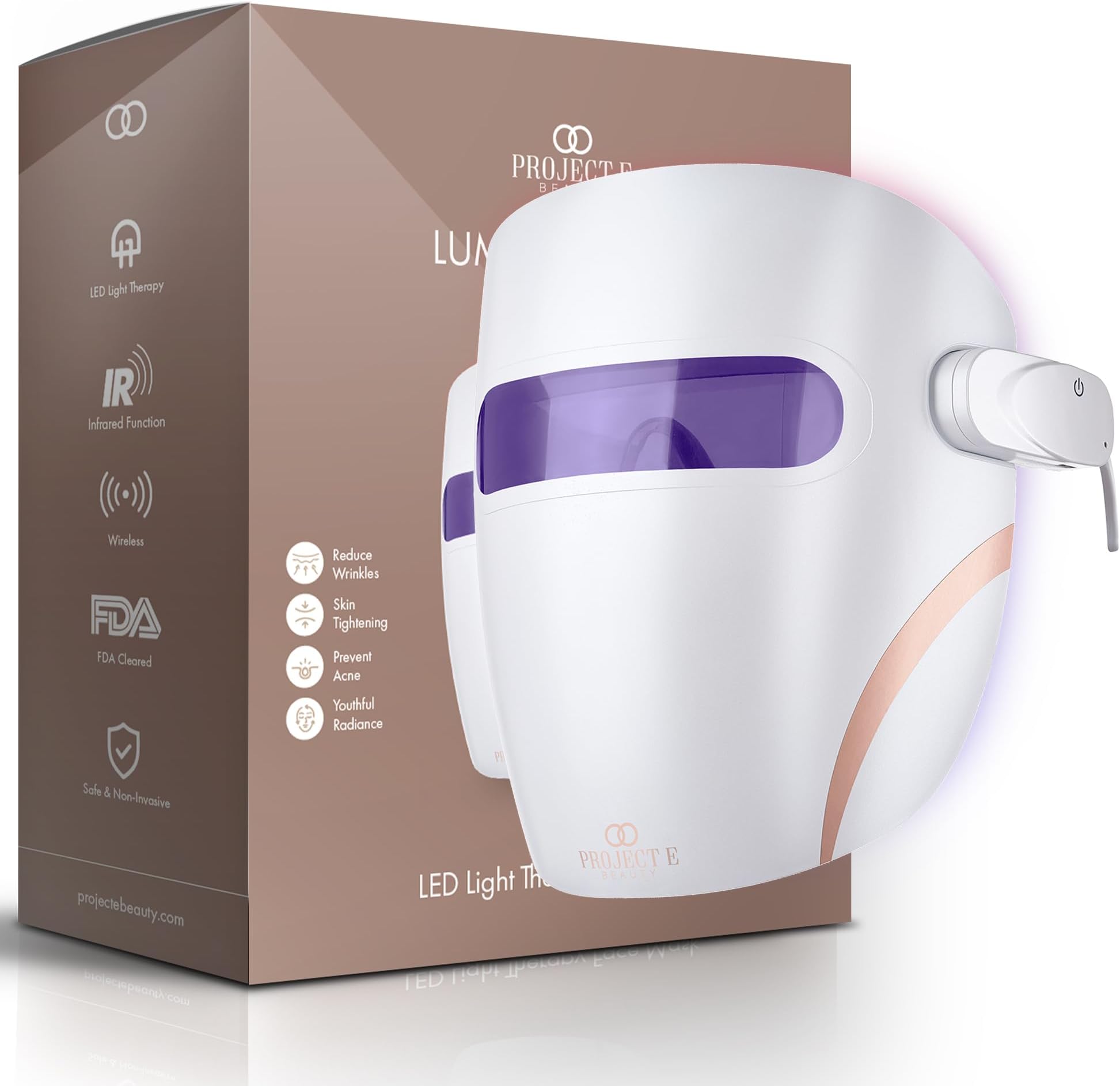 LED Light Therapy Mask by Project E Beauty | FDA-Cleared Device | Infrared, Red & Blue Light Therapy | Collagen Boost | Anti-Wrinkle & Anti-Acne | Wireless Face Mask | All Skin Types