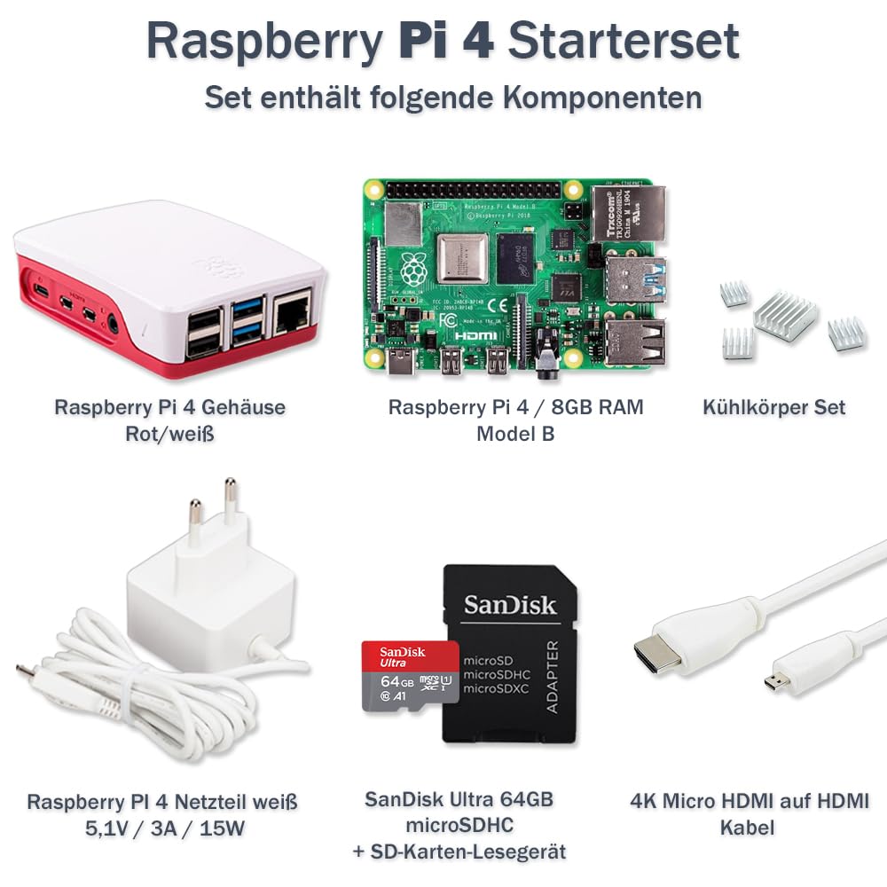 Raspberry Pi 4 Model B 8GB Desktop Starter Kit (32GB, White