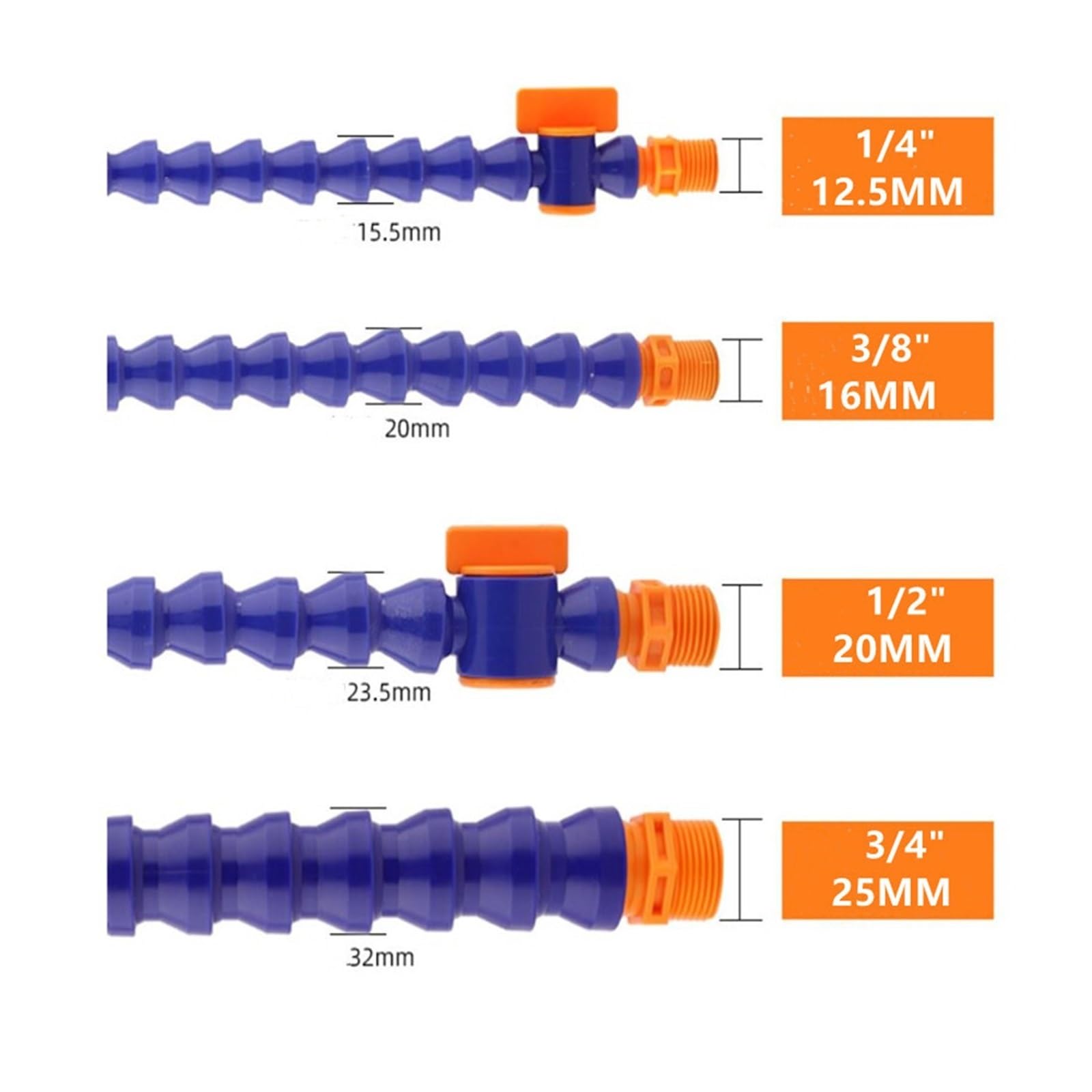 Tubo flessibile regolabile in plastica per acqua e Tubo refrigerante for tornio CNC 10 pezzi 300 mm Plastica 1/4, 3/8, 1/2 pollice(Flat No Switch,1 2 10pcs)