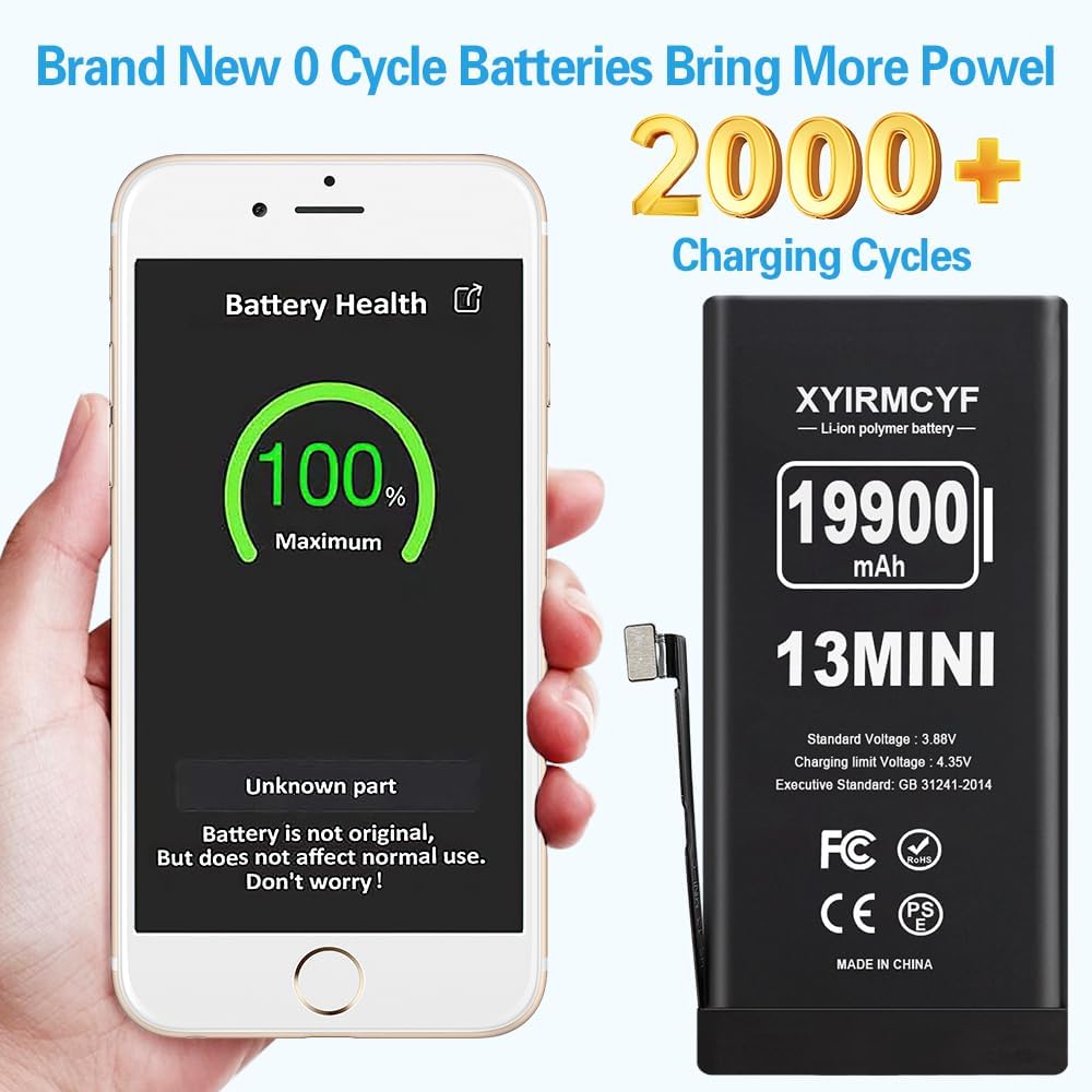 19900mAh Super Capacity Battery Compatible with iPhone 13 Mini, 0 Cycle Li-Polymer Replacement Battery for iPhone 13 MINI, with Professional Repair Tool Kit