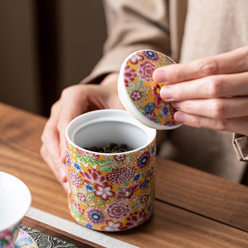 SONGCHAO Sugar Jar Ceramic Small Tea Cans Empty Cans Sealed Cans Tea Cans Storage Cans Porcelain Cans Household Green Tea Black Tea Cans Tea Canister(A)
