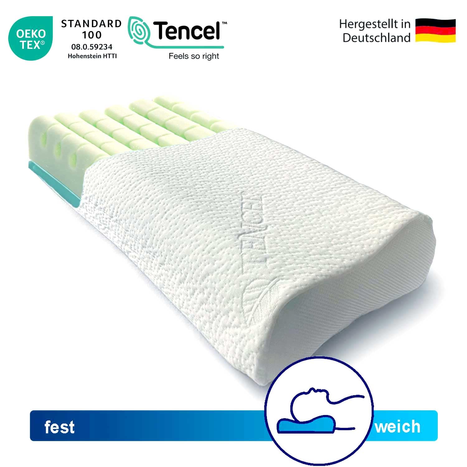Cuscino cervicale ortopedico in memory foam, profilo cubico, altezza regolabile con strato rimovibile