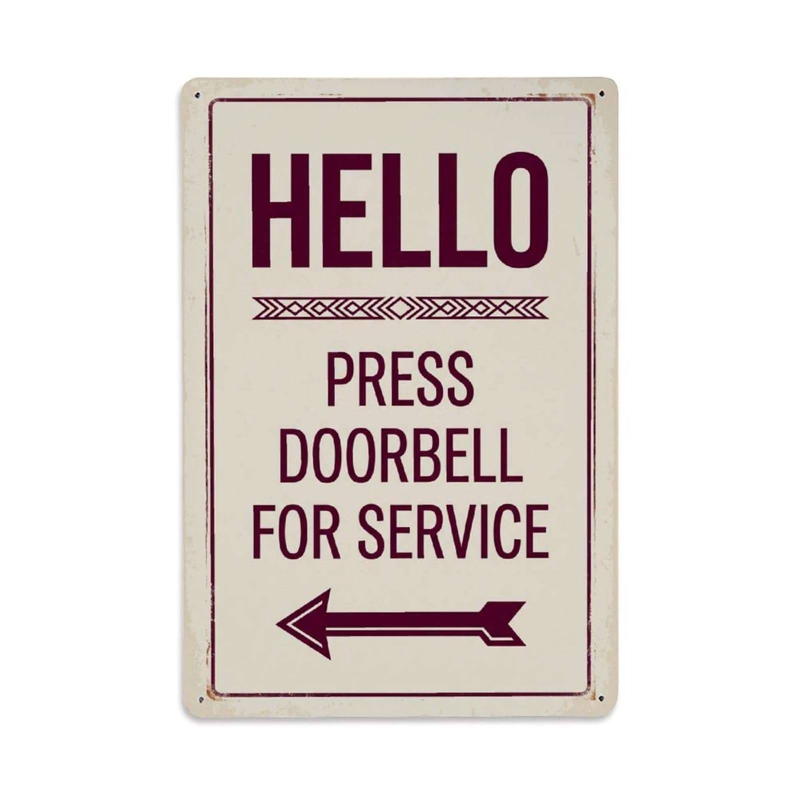 Metal Tin Sign Vintage Hello Press Doorbell For Service Arrow Geometric