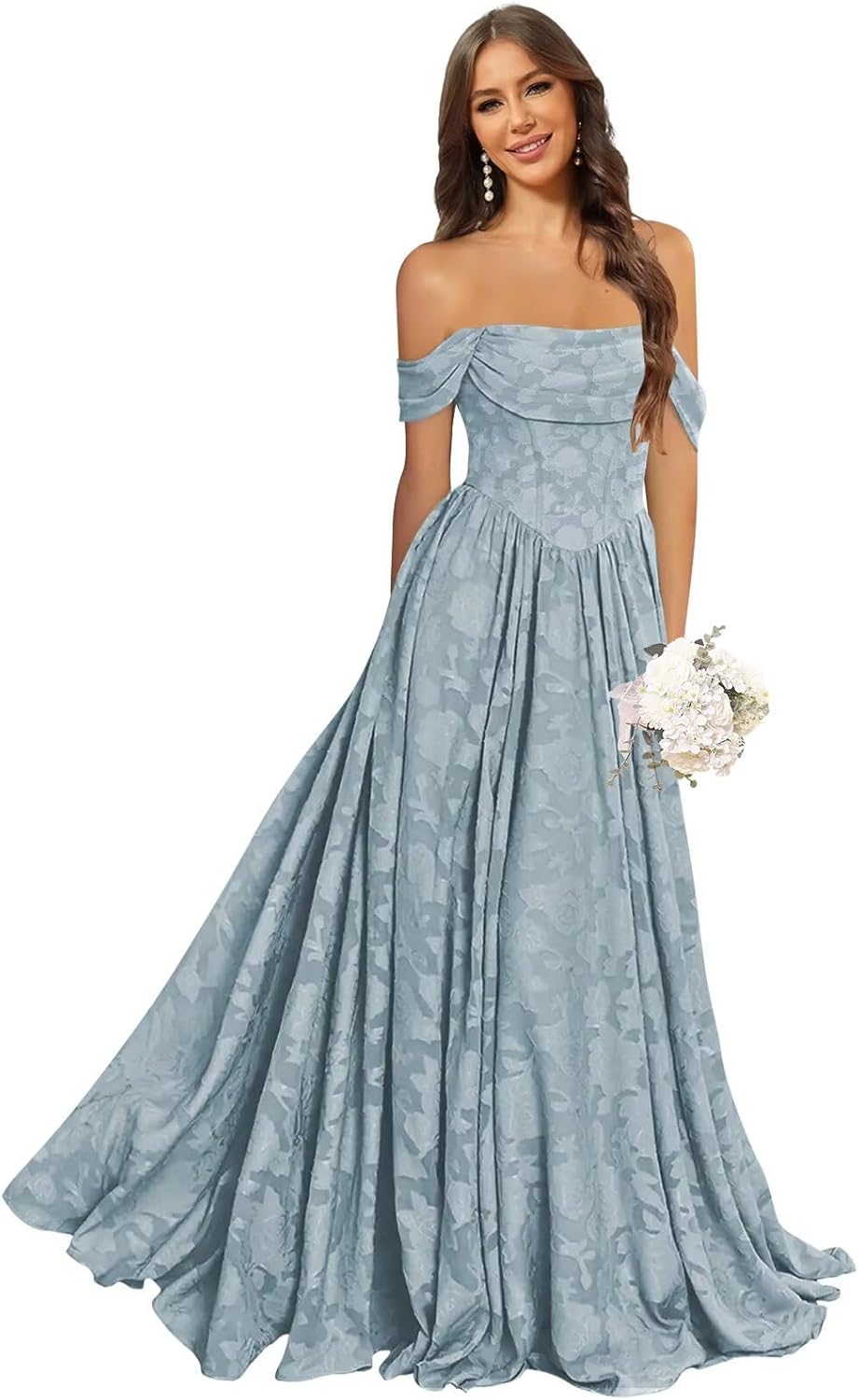 2026 Dusty Blue Bridesmaid Dresses for Women Plus Size Sleeveless Jacquard Chiffon Formal Party Dresses Size 20