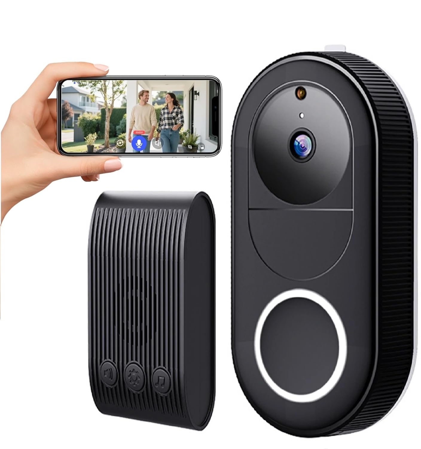 Suicune 1080P Video Doorbell Camera, Wireless Security Cam Outdoor/Indoor, Two-Way Audio, Night Vision, IP66 Waterpoof, 2.4 G WiFi, Smart Ai Human Detection, with Indoor Chime-image-13