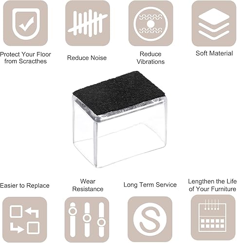 Miniatura 3 de uxcell Protectores de suelo para patas de silla, 12 piezas rectangulares de PVC y fieltro para patas de silla para suelos de madera dura, blanco