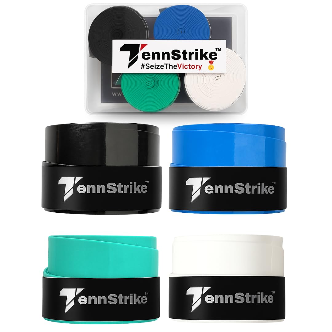 Tennstrike Ace Badminton Grip Box | Pack of 4 | 0.75mm | Sweat-Absorbent, Thick with Tackiness Anti-Slip, Durable Grips | Multi-Color Racket Overgrip Tape for Badminton, Tennis, Pickleball and More