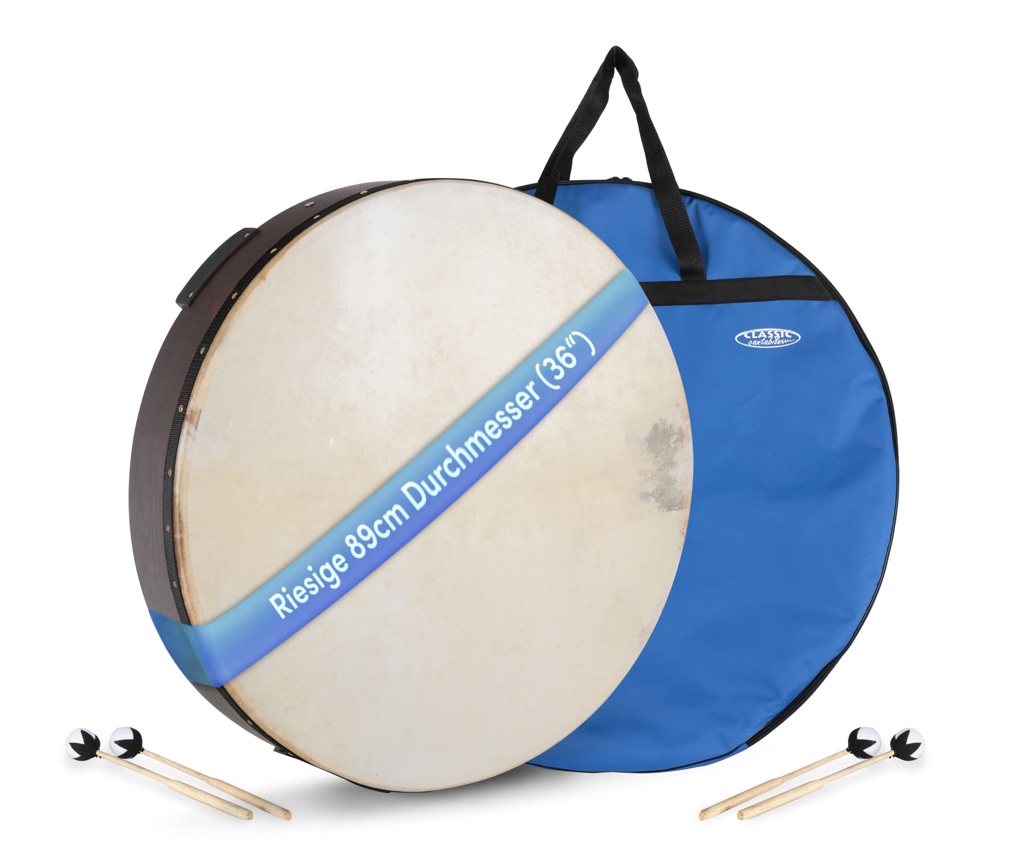 Classic Cantabile TD-36 Grande Tambour Sur Cadre Pour Enfants Et Adultes | Général, Recouvert d'une peau naturelle, Effet énergétique et puissant, Profondeur: 15, 5 cm, Diamètre: 36" (89 cm), Poids: 4