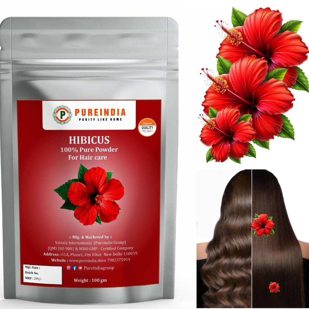 Hibiscus Powder For Hair Growth. face and Skin - 100Gm| Suitable for Hair pack, Hair oil, Face pack. Gudhal Ka Phool Powder For Dull Hair & Dry Scalp.