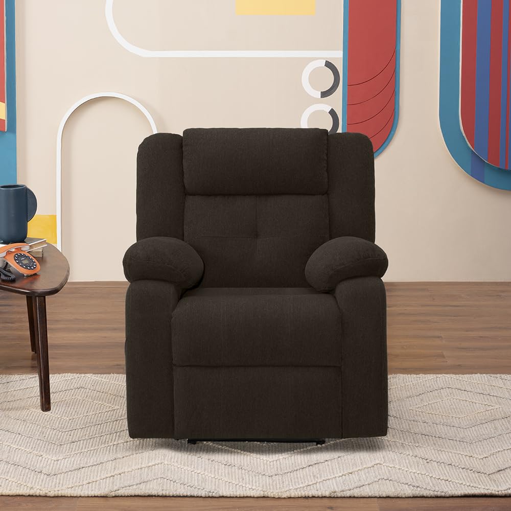 Sleepyhead RX7 Designed by Duroflex - Motorized Single Seater Fabric Recliner Chair with Rocking & 360° Swivel |3 Position Easy Recline |Plush Cushion Sofa for Living Room - Egyptian Brown
