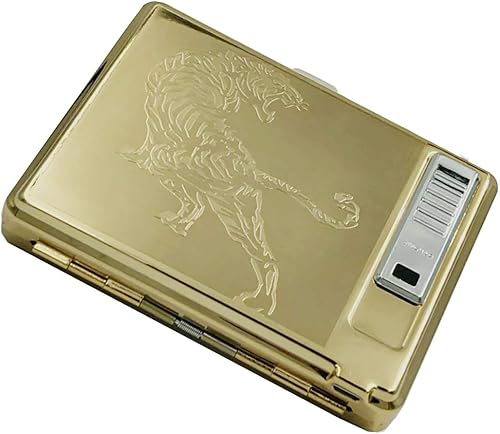 Encendedor de cigarrillos, paquete completo de metal, 20 cajas de cigarrillos regulares, recargable, por USB, sin llama, resistente al viento, con