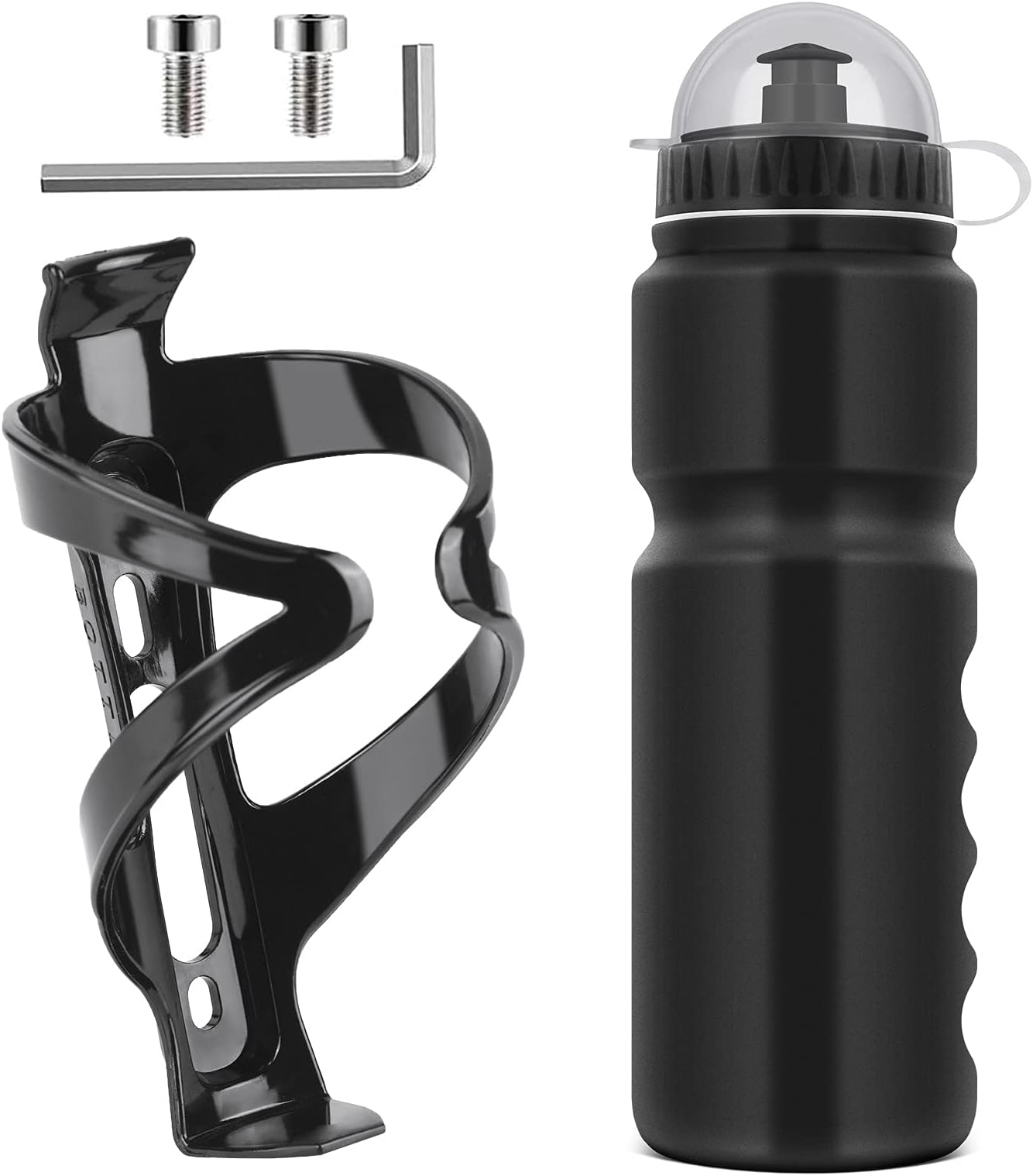 Bike Water Bottle Cage with BPA-Free 800ml/28oz Bike Bottle, Black Gloss Strong Bike Water Bottle Holder, Bicycle Cup Holder, Cycling Bottle Holder for Road Bike and Mountain Bike, Black